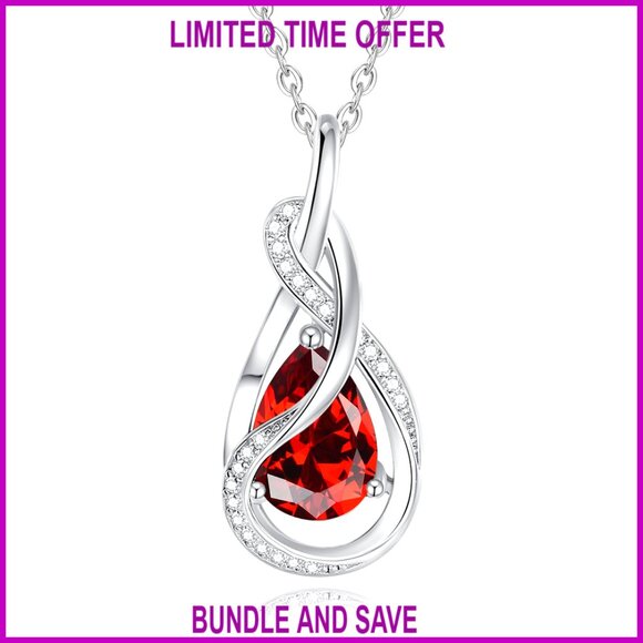 Sterling Silver Birthstone Necklace Ribbon Pendant Gift for Women